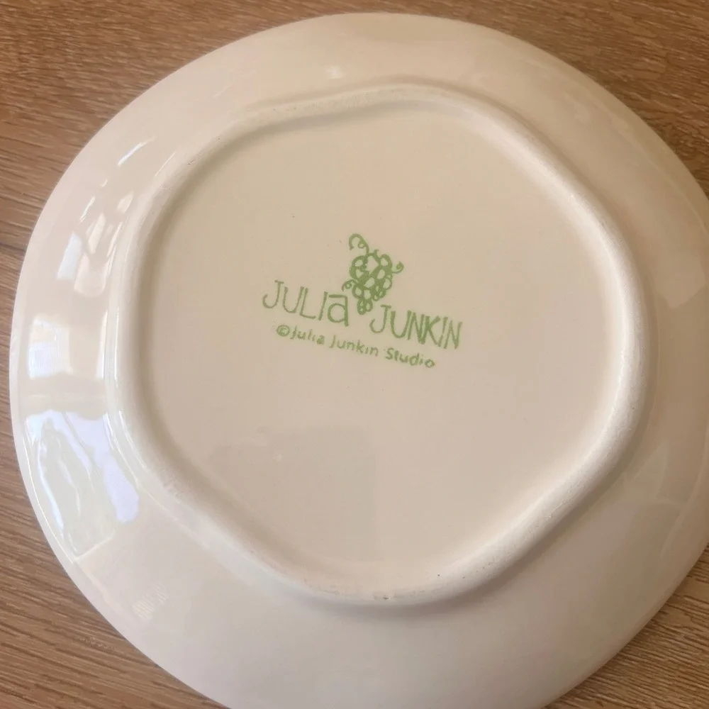Vtg‎ Julia Junkin Hand Painted Ceramic Wine Olive Appetizer Set Plates 3pc